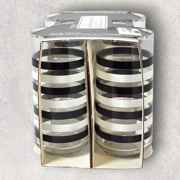 Vintage Crisa Clearly Glassware 16oz Striped Tumblers Set of 4 w/ Box Libbey - Picture 3 of 10